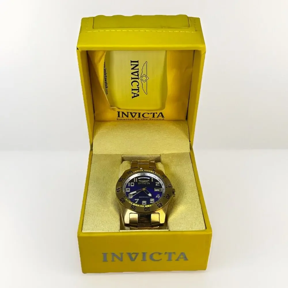 INVICTA Men's Specialty Blue Dial 18k Yellow Gold Plated Watch- Model 5762 w Box